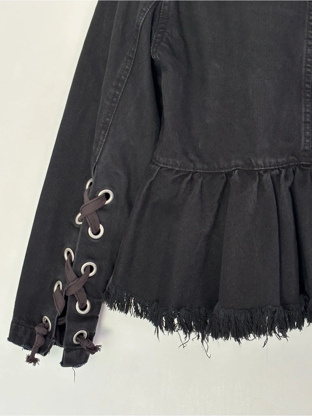 Free People Willow Black Denim Peplum Jacket Size XS-Small Grunge Whimsigoth A93 - Picture 14 of 16